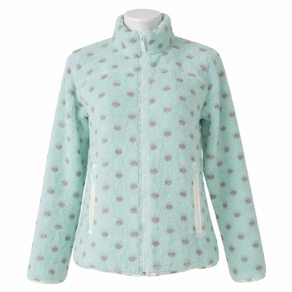NWT T by TALBOTS Sherpa Woven Trim Dot Zip Front Jacket Size 12